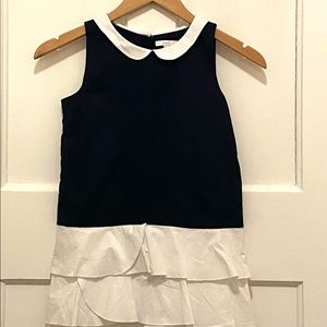 Jacadí. Girls Cotton Dress.  Navy and White.
